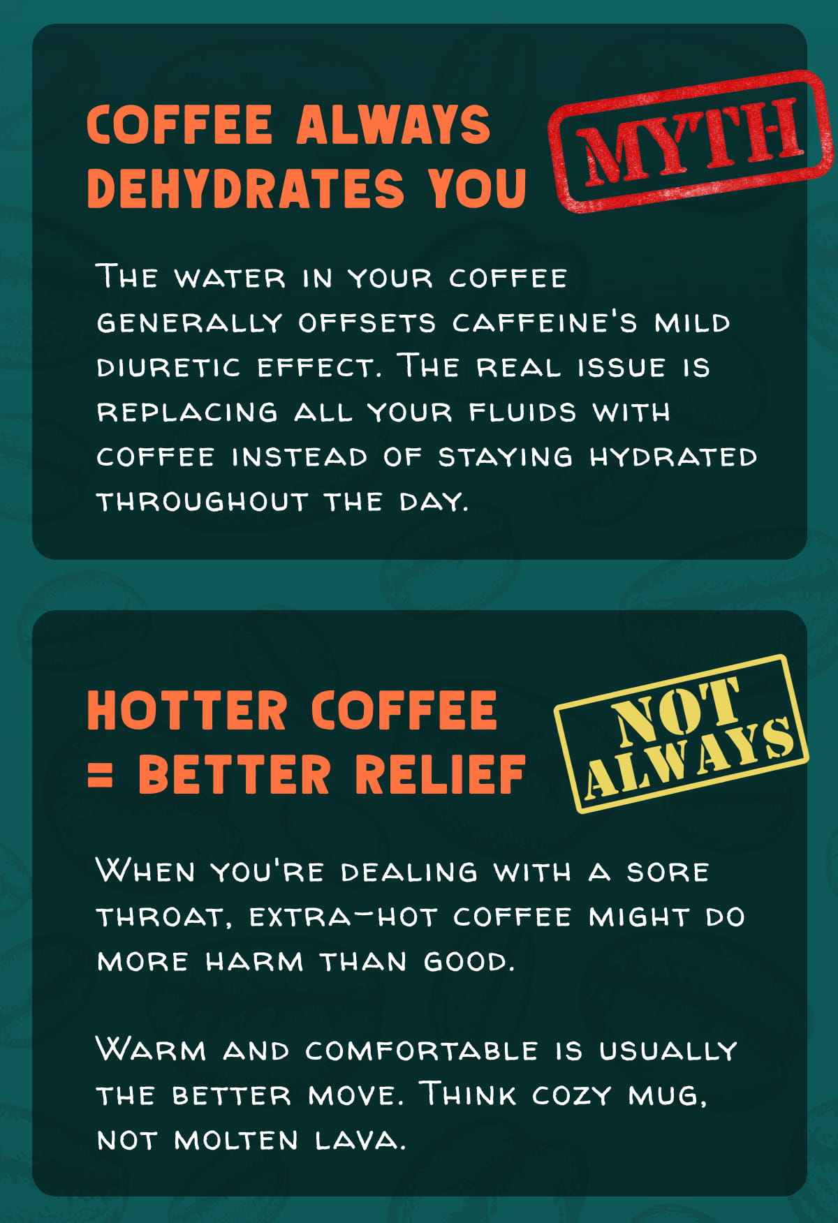 Myth: Coffee Always Dehydrates You | Not Always: Hotter Coffee = Better Relief