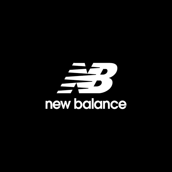 White New Balance Logo on black background