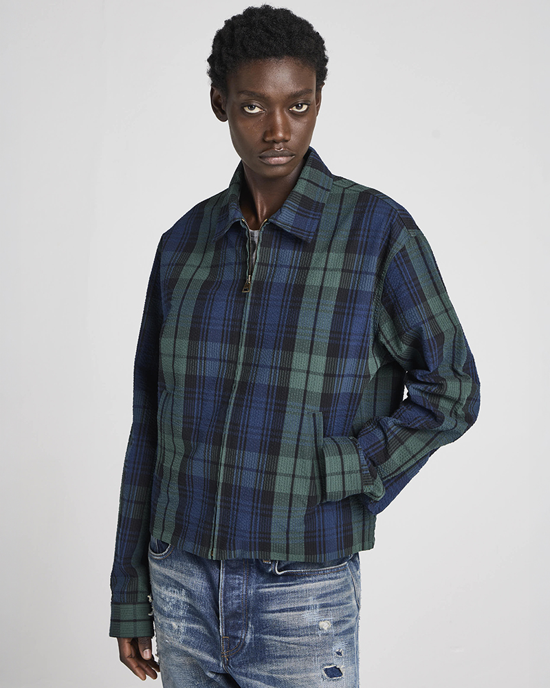 Womens front zip blouson in navy & green