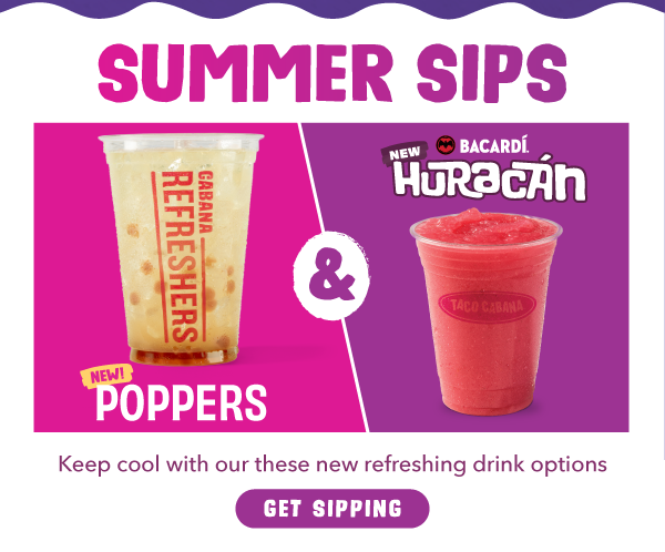 Cabana Refresher with Poppers or Bacardi Huracan. Try them today!