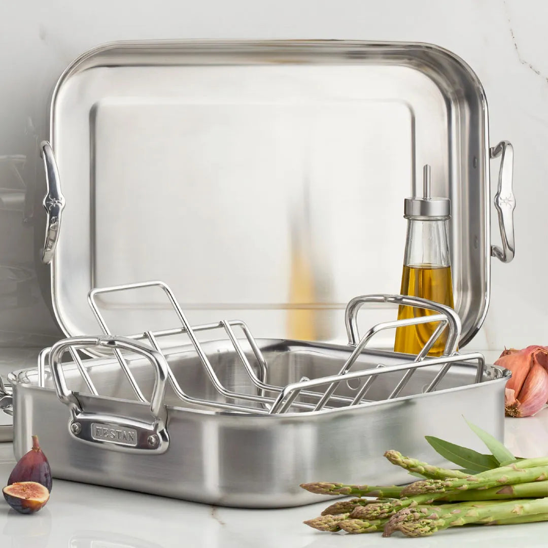 Image of Brushed Clad Stainless Steel Roasters with Rack