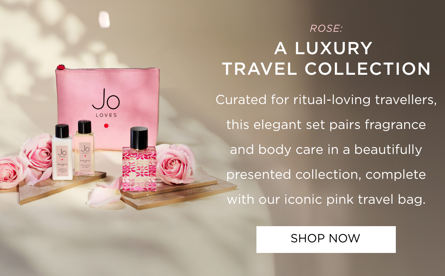 ROSE: A LUXURY TRAVEL COLLECTION Curated for those who love to travel with their rituals, this elegant set brings together fragrance and body care in one beautifully presented collection — complete with our iconic pink travel bag.