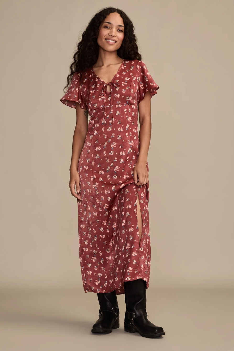 Image of Lucky Brand Flutter Sleeve Midi Dress - Women's Clothing Dresses Shirt Midi Dress in Black Multi
