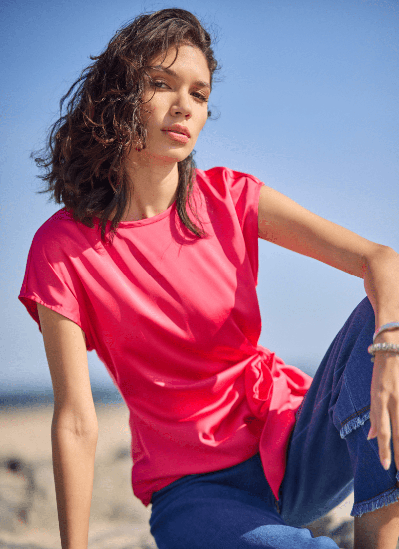 Image of Rosalia Tie Drape Mix Media Top