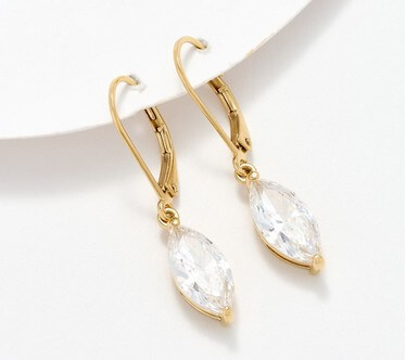Diamonique Classics Leverback Earrings, 14K Plated