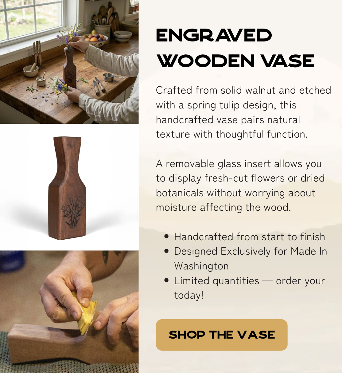 Engraved Wooden Vase