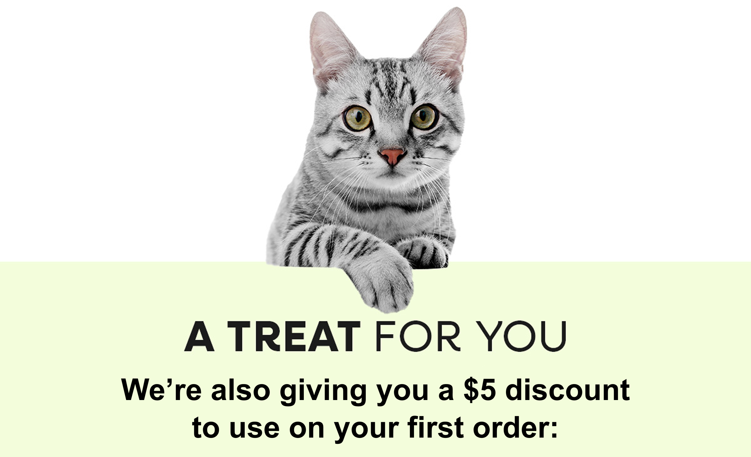 A TREAT FOR YOU GET $5 OFF YOUR FIRST ORDER: