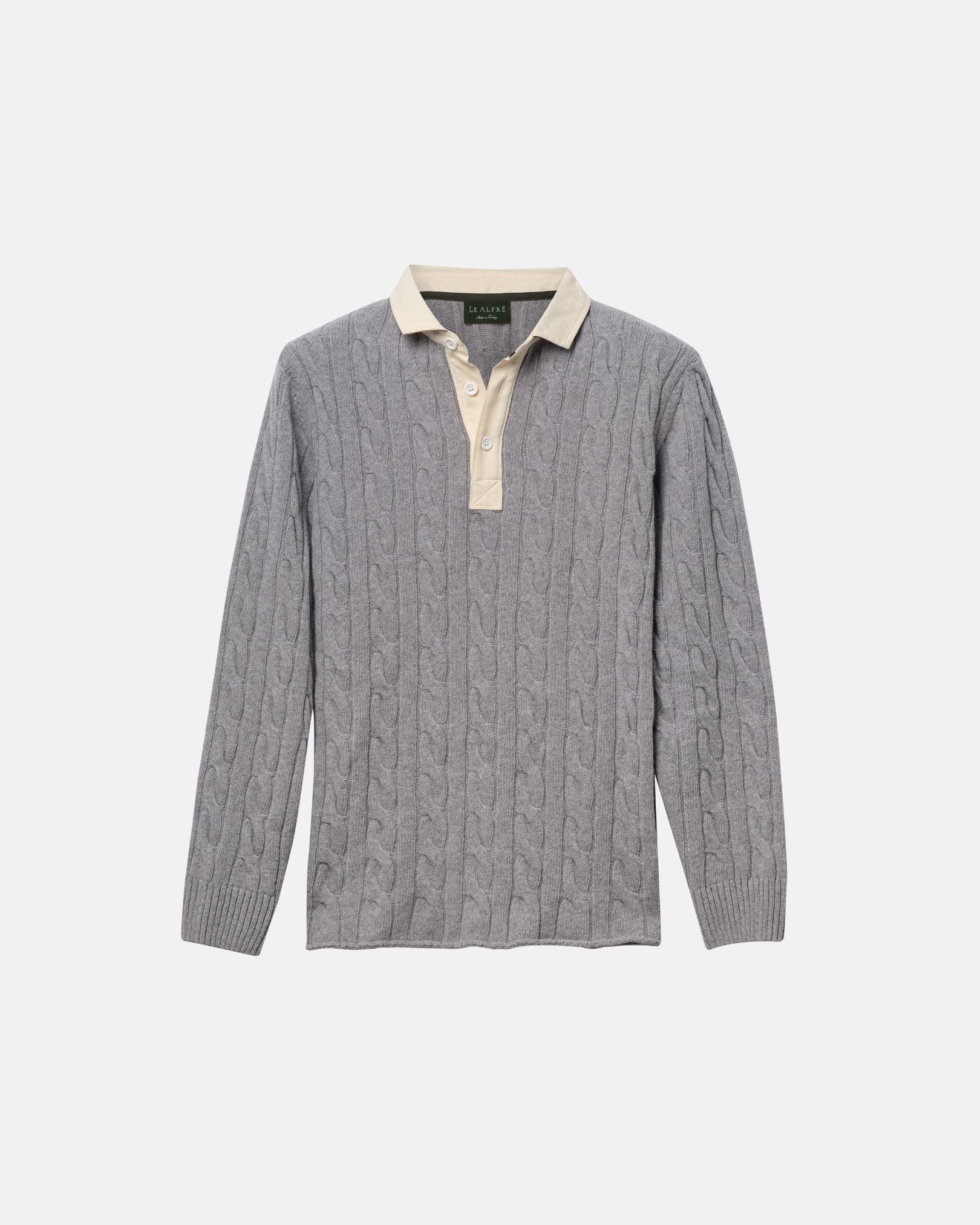 Image of Grey Cotton Cable Knit Rugby