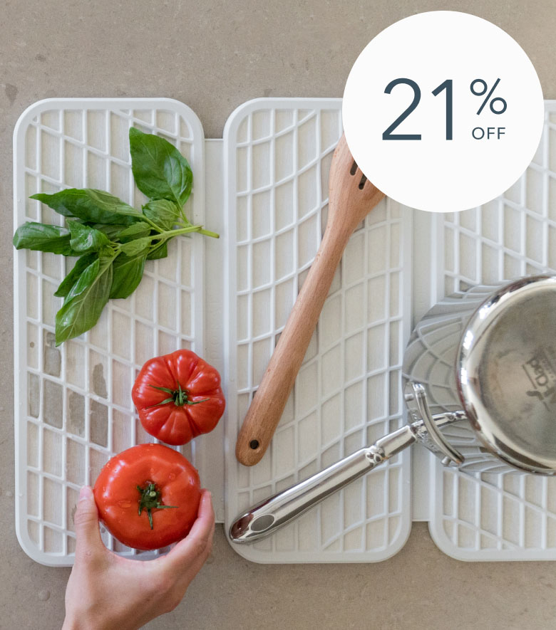 Tomatoes, basil, kitchen utensils, 21% off.