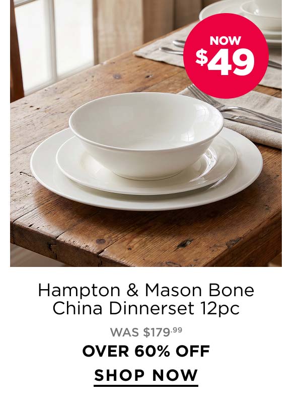 Over 60% Off Hampton & Mason Strengthened Bone China Dinnerset 12Pc