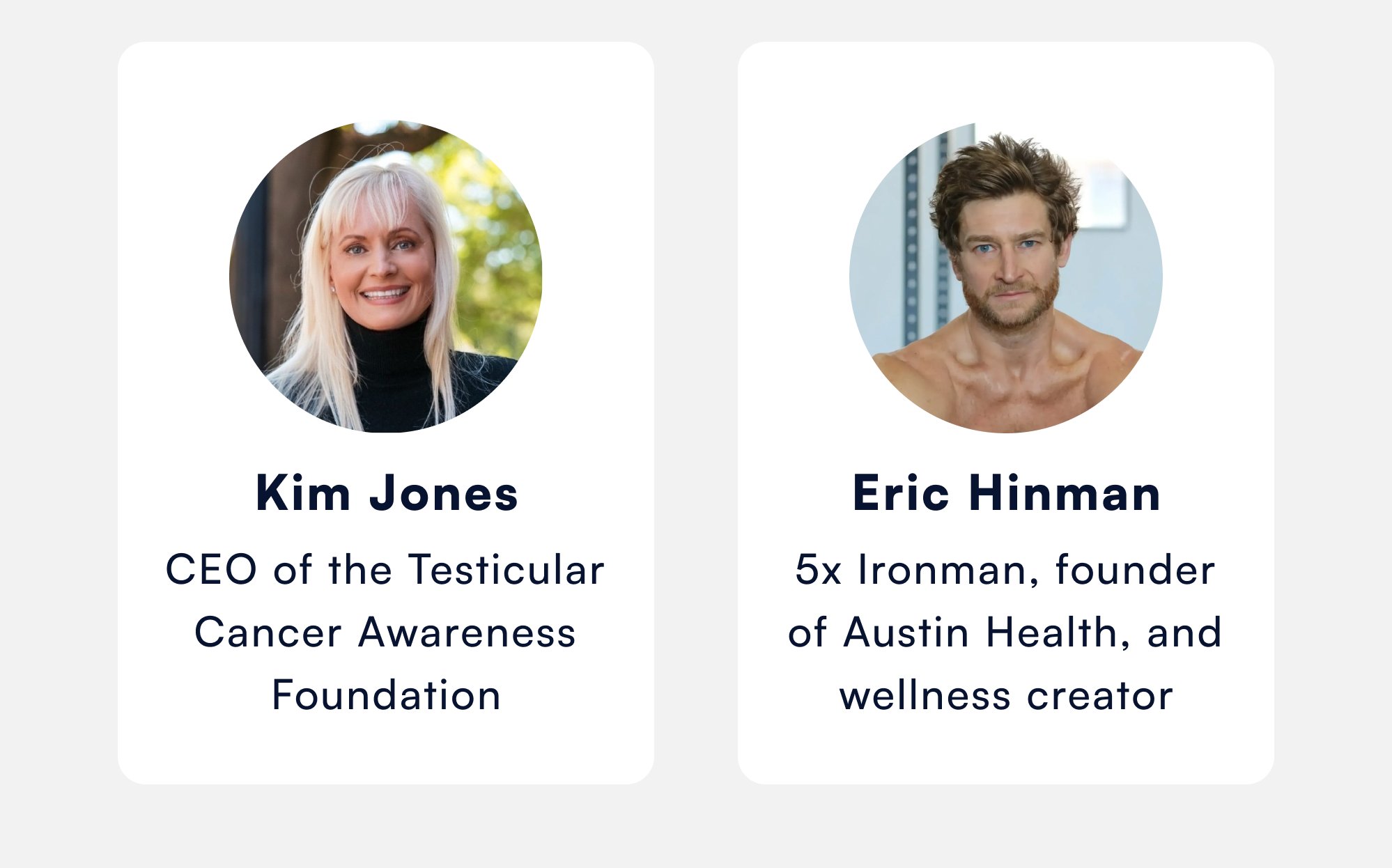 Kim Jones CEO of the Testicular Cancer Awareness Foundation Eric Hinman 5x Ironman, founder of Austin Health, and wellness creator