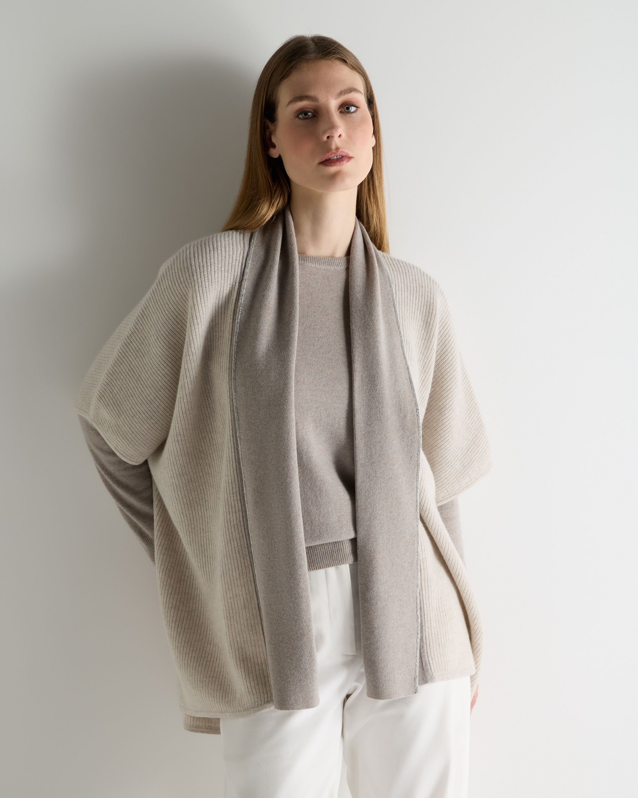 Image of Women's Metal Rib Cashmere Cardigan Pebble Grey