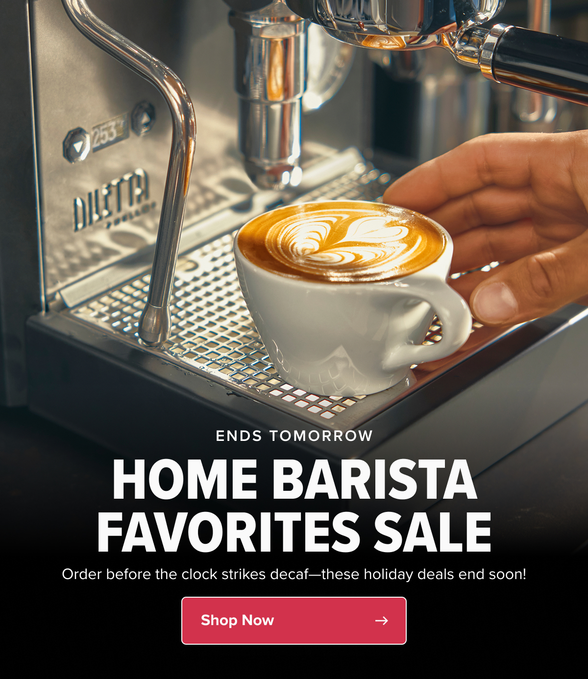 ENDS TOMORROW HOME BARISTA FAVORITES SALE Order before the clock strikes decaf—these holiday deals end soon! CTA: Shop Now