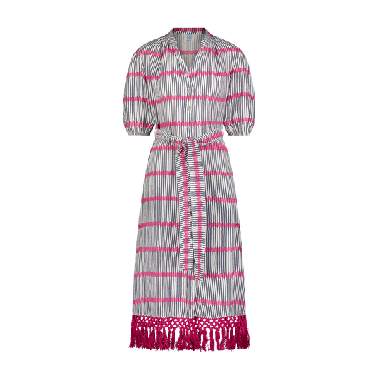 Estelle Women's Fringed Shirtdress Marine Stripe Embroidery