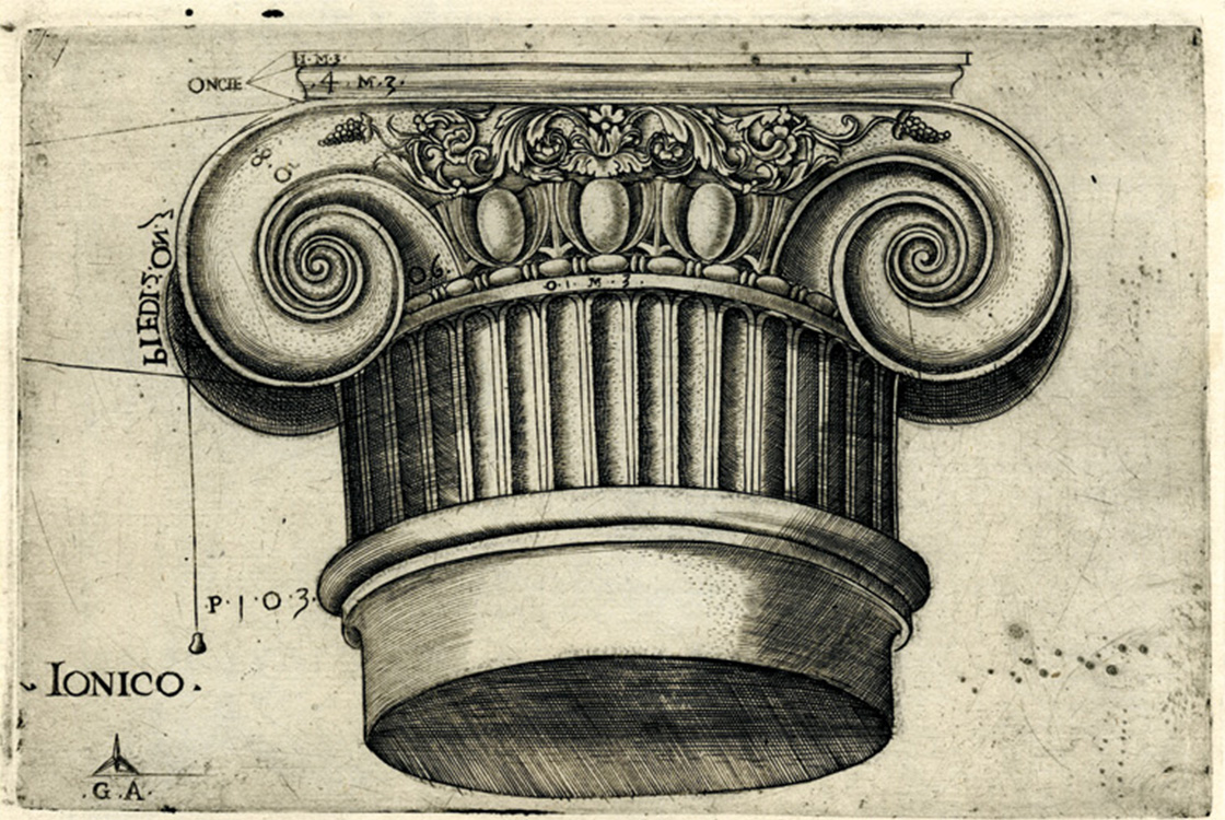Drawing on an ionic column.