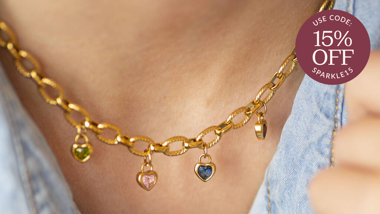 Chunky Family Birthstone Heart Charm Necklace