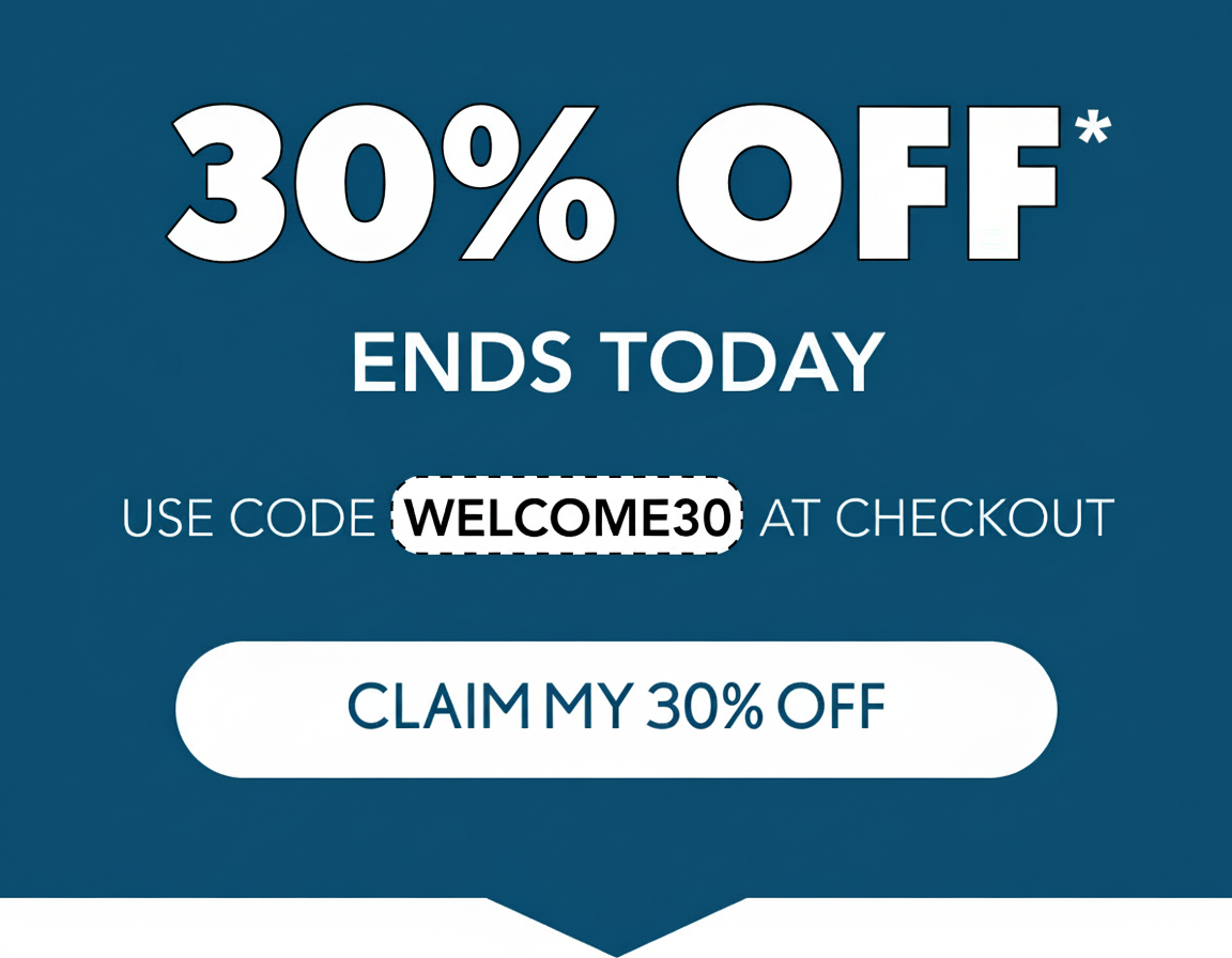 an image of a blue banner with the words 30 % off ends today