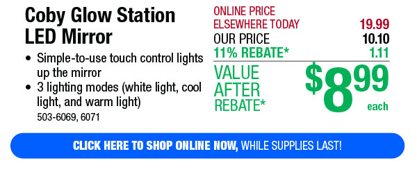 Coby Glow Station LED Mirror - Free Shipping To Store!