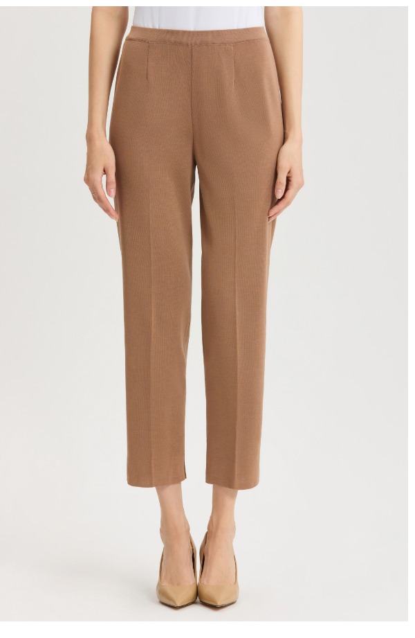 Knit Straight-Leg Ankle Pants, Warm Taupe