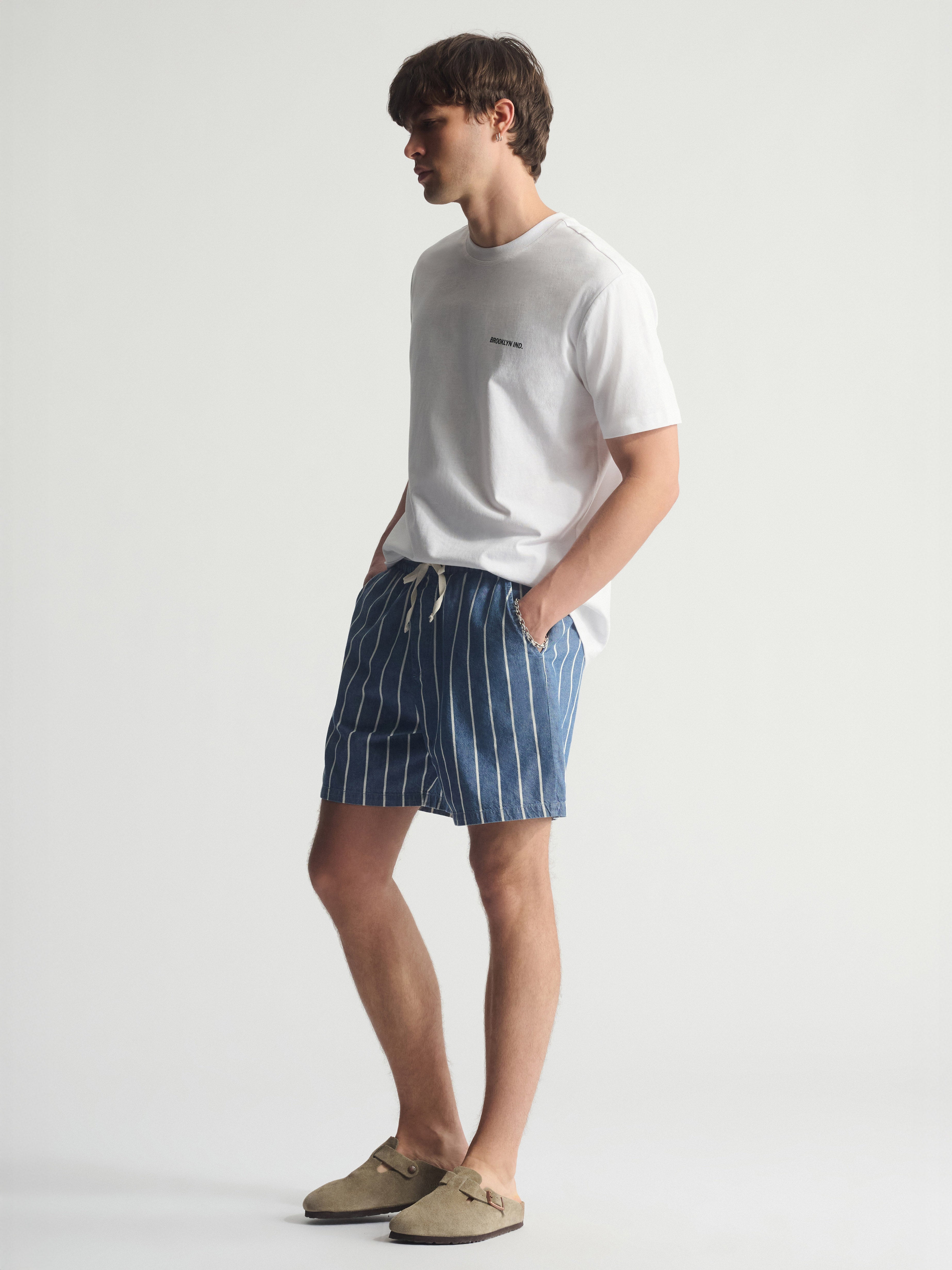 Image of Men's Brooklyn Striped Shorts In Blue Striped