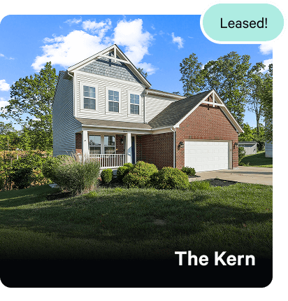 An exterior image of The Kern, with a tag in the top right corned that says Just Leased!