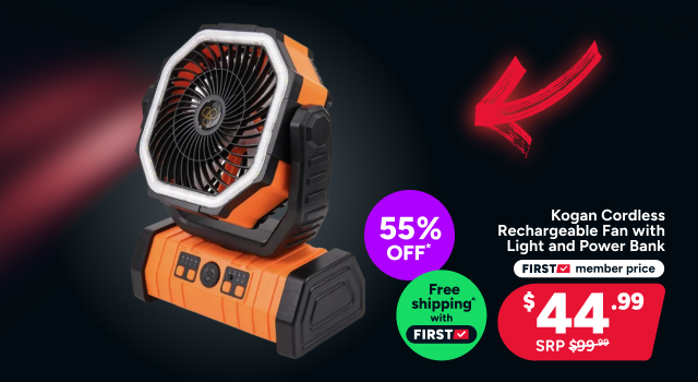 Kogan Cordless Rechargeable Fan with Light and Power Bank