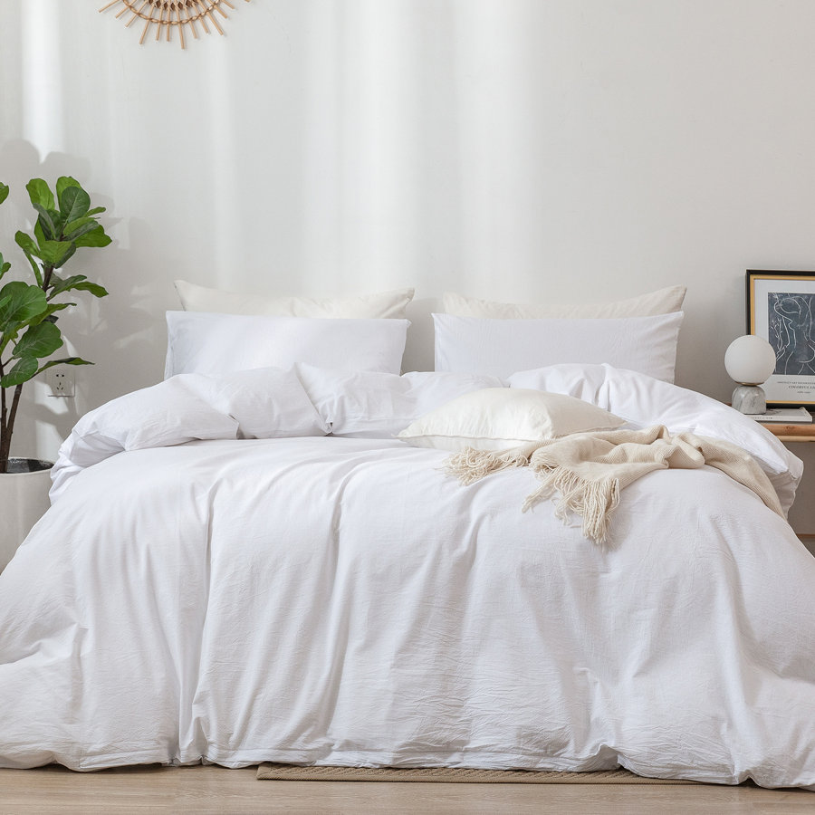 100% Washed Cotton Linen Like Textured Duvet Cover Set