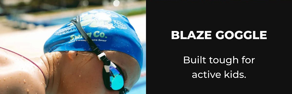 Text: Blaze goggle. Built tough for active kids.