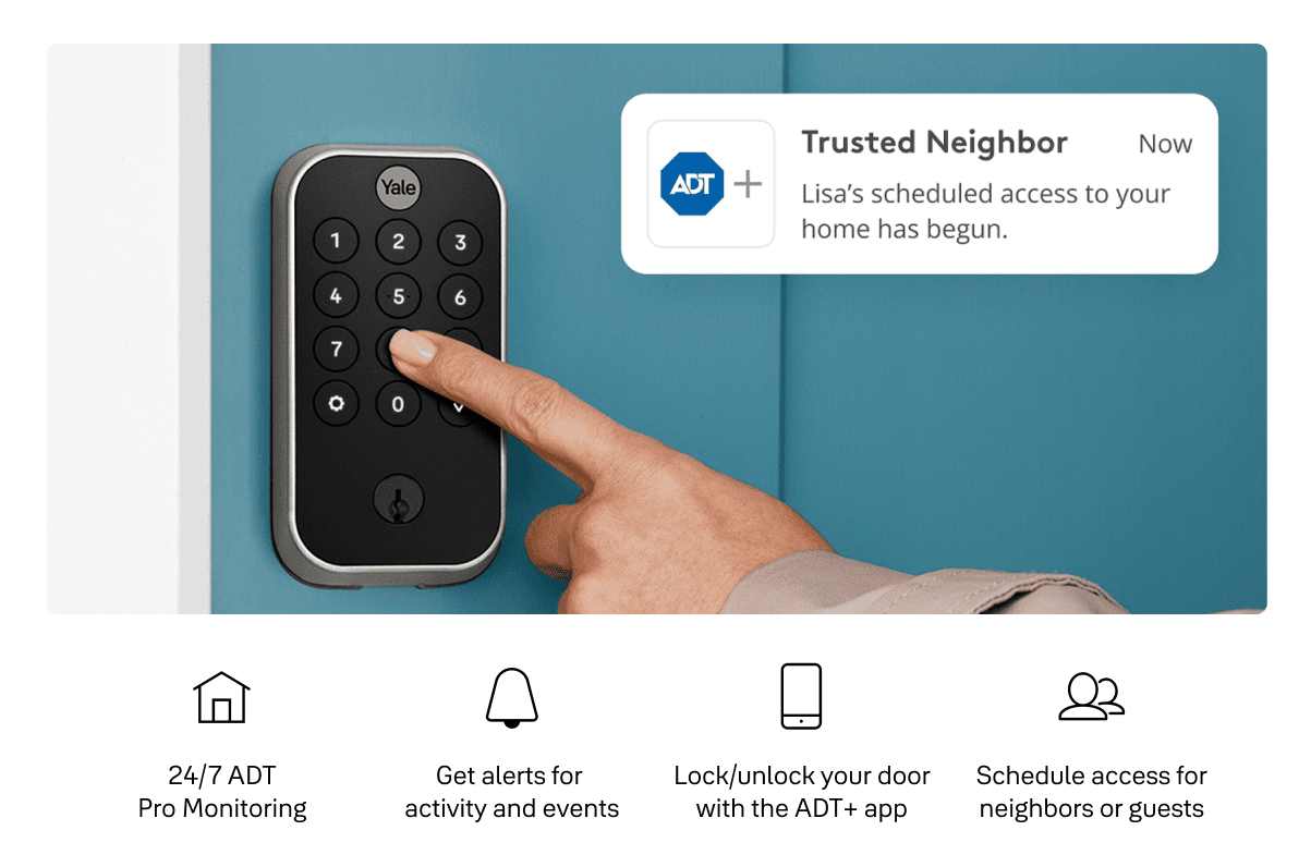 Scheduled smart lock access with ADT notification.