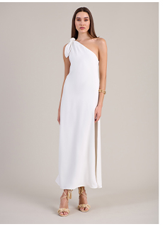 White Maxi Dress With One-Shoulder Side Tie