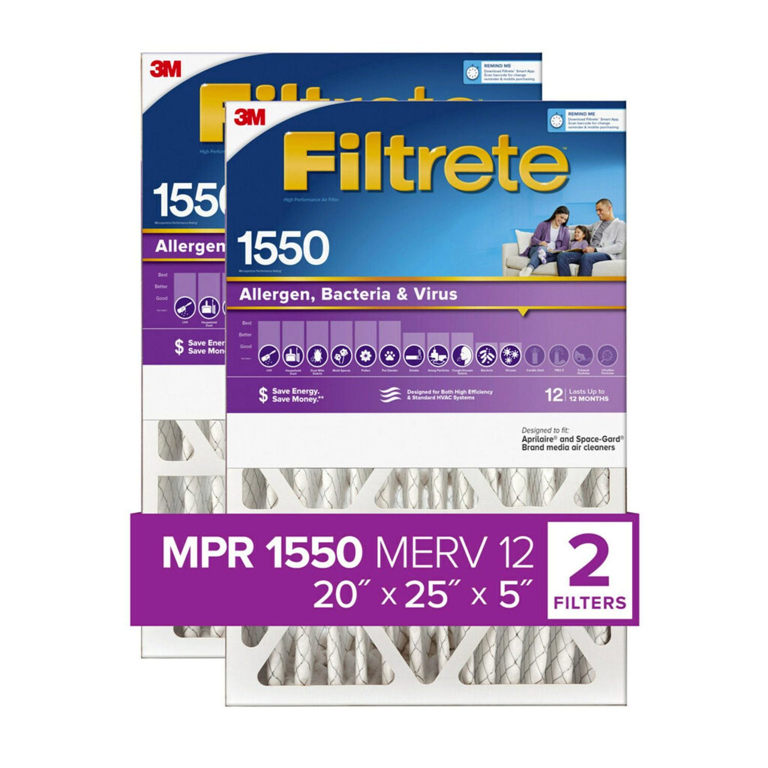 3M Filtrete HVAC 5-inch Filter Allergen Reduction, 2-Pack
