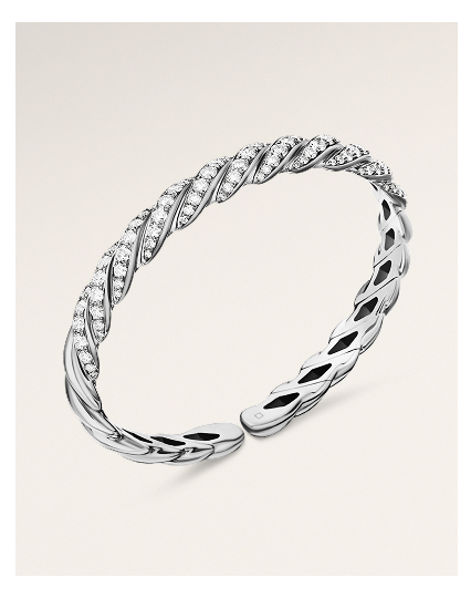 Sculpted Cable Flex Bracelet 18K White Gold with Diamonds, 7.8mm