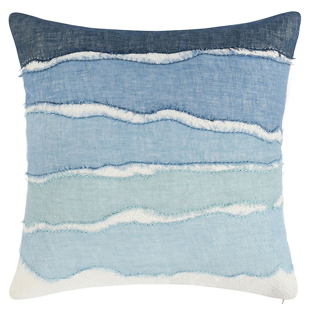 Image of Danielle Coastal Beach Blue Linen Decorative Throw Pillow - 22x22