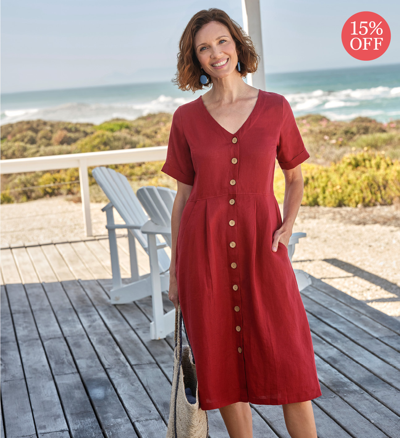Button Through Linen Dress
