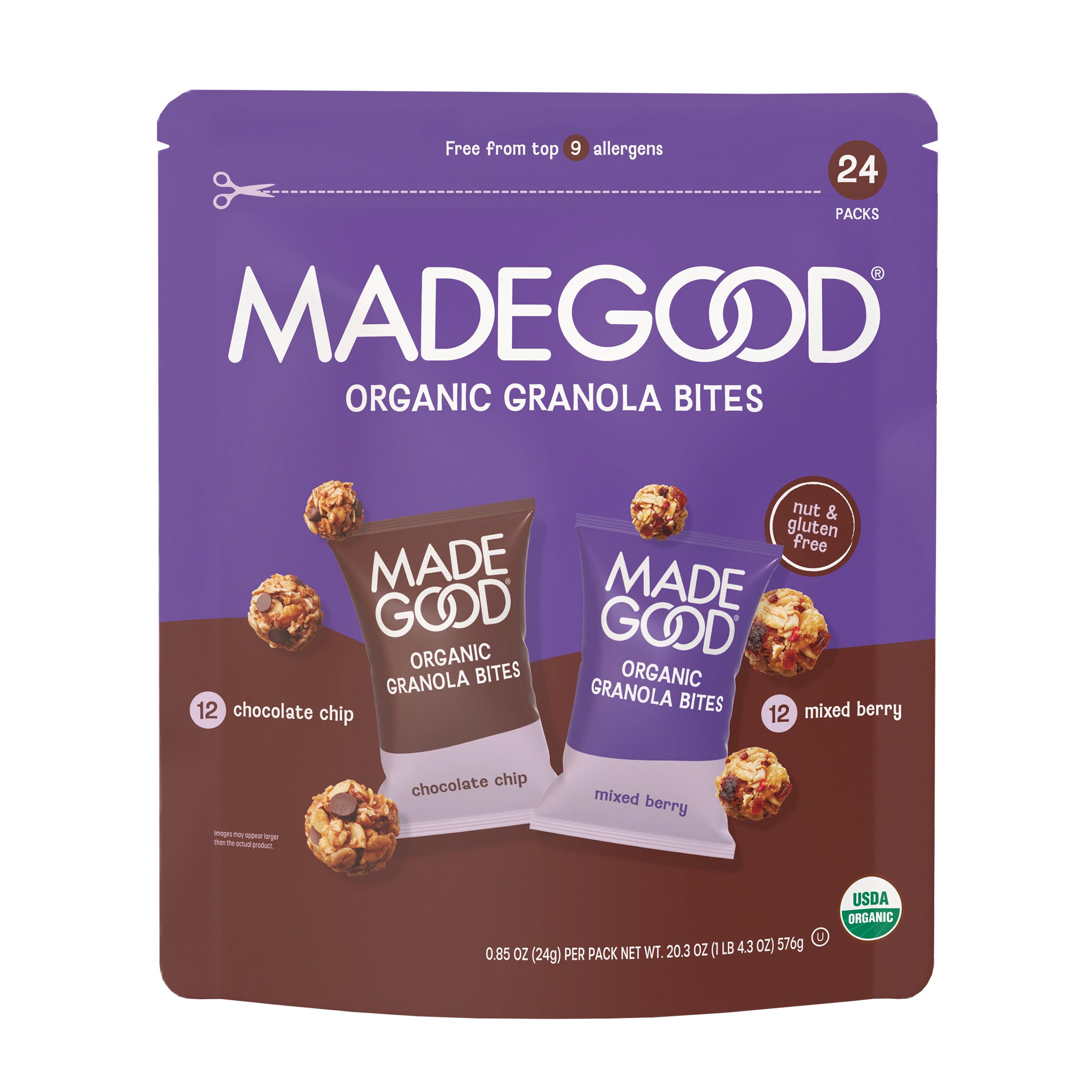 MadeGood Organic Granola Minis, Variety Pack, 0.85 oz, 24-Count