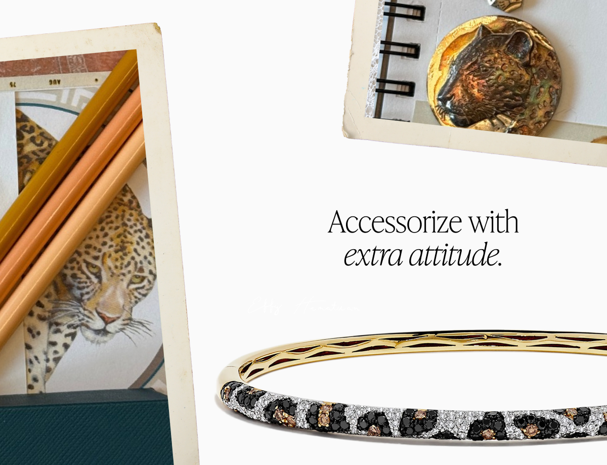 14K Yellow Gold Panther Spot Black, Espresso and White Diamond Bangle, 1.48 TCW
