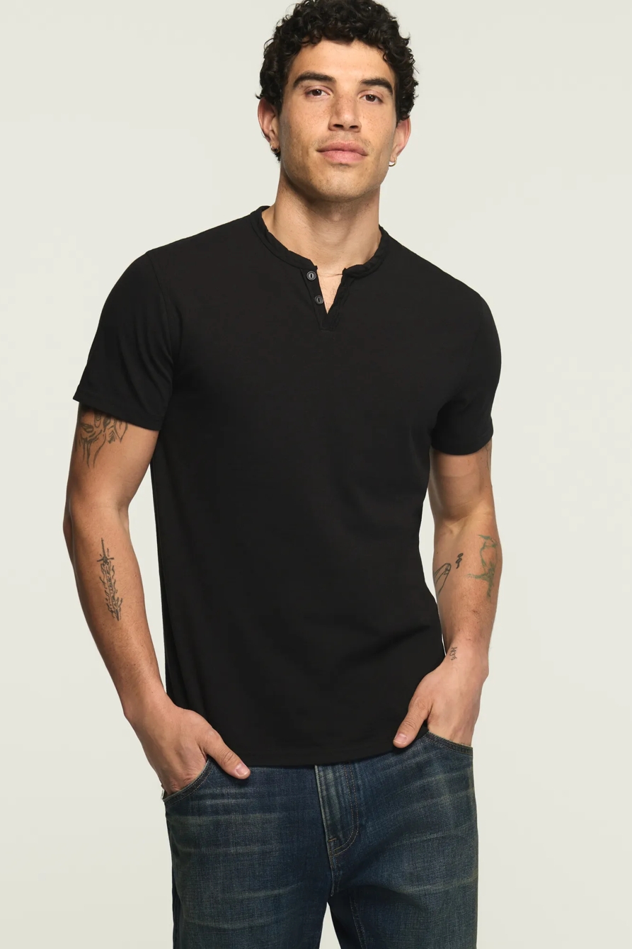 Image of Lucky Brand Venice Burnout Notch Neck Tee - Men's Clothing Tops Shirts Tee Graphic T Shirts in Blue Indigo