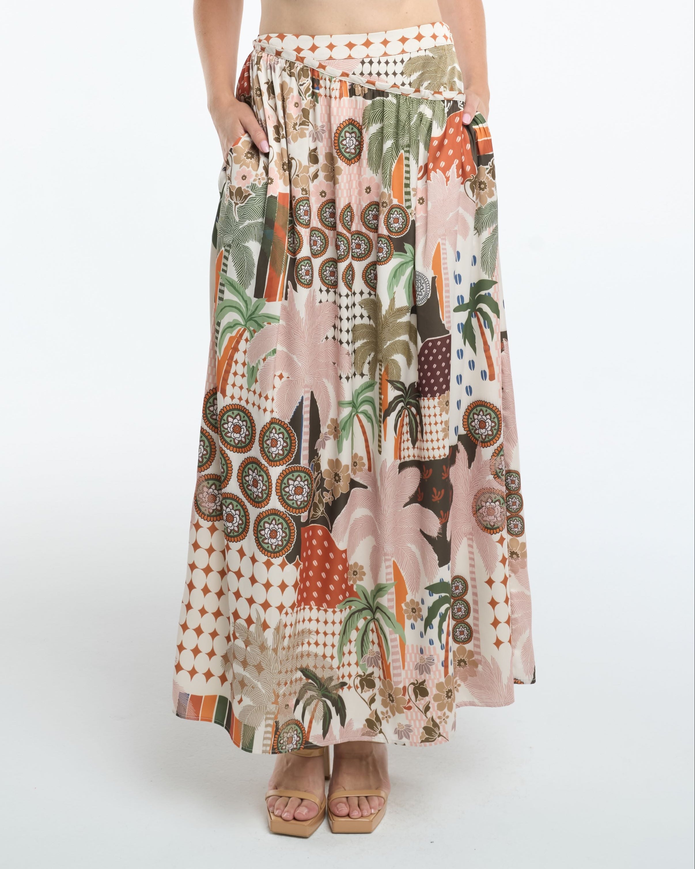 Image of Yumi Botanical Print High Waisted Maxi Skirt