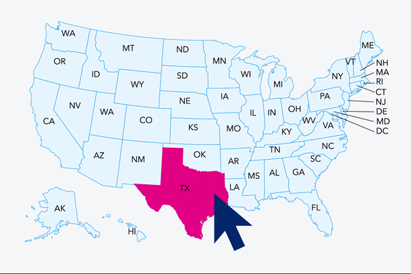 Animated United States Map with a computer mouse highlighting some states