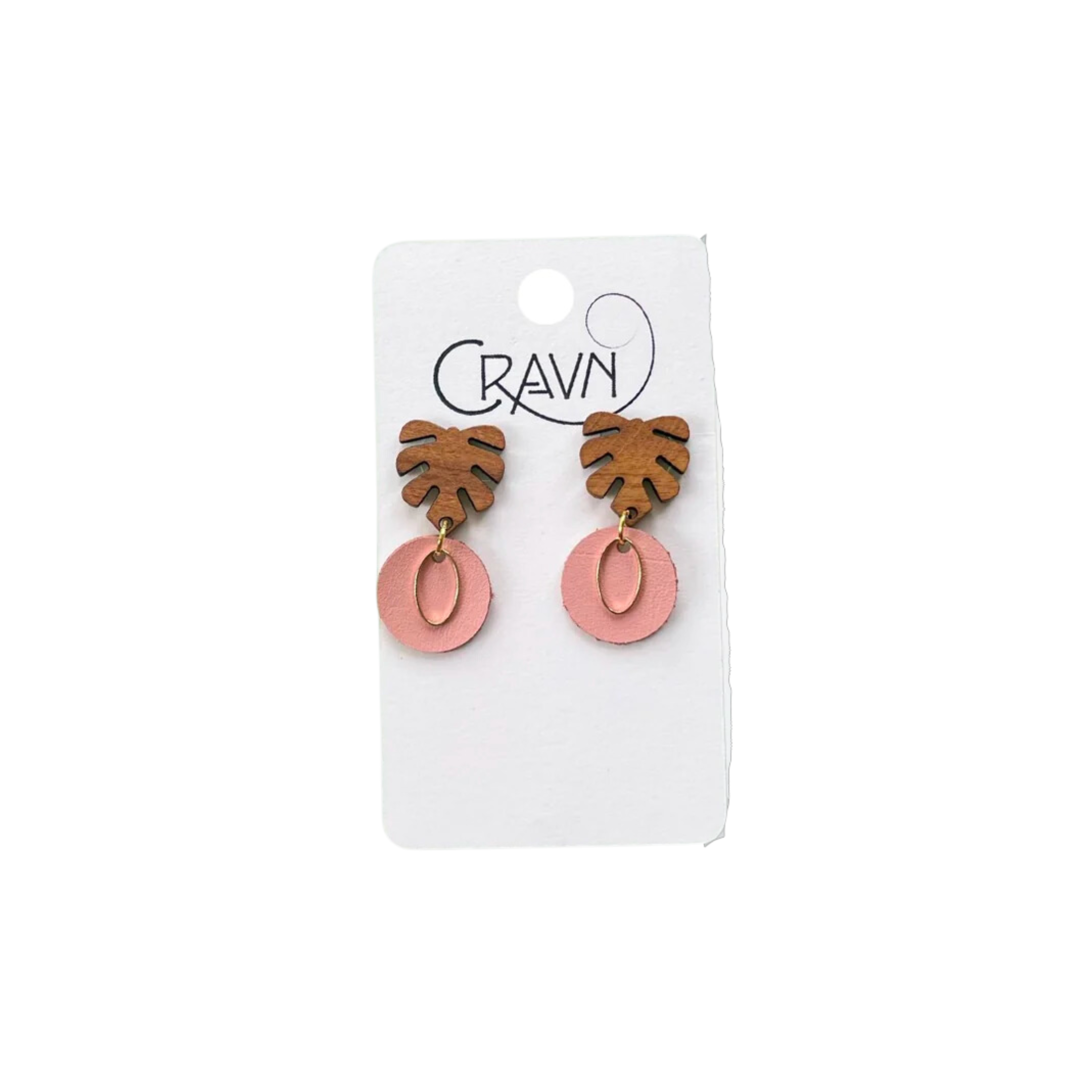 Image of Wood Monstera Dangle Earrings