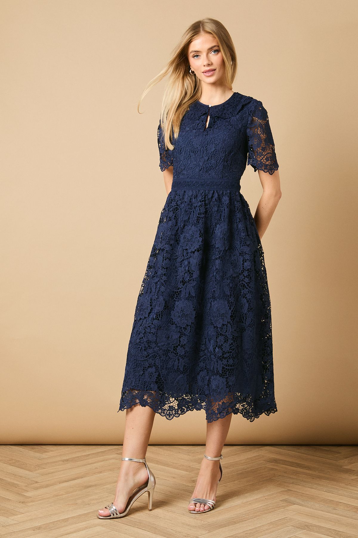 Occasion Lace Collared Midi Dress