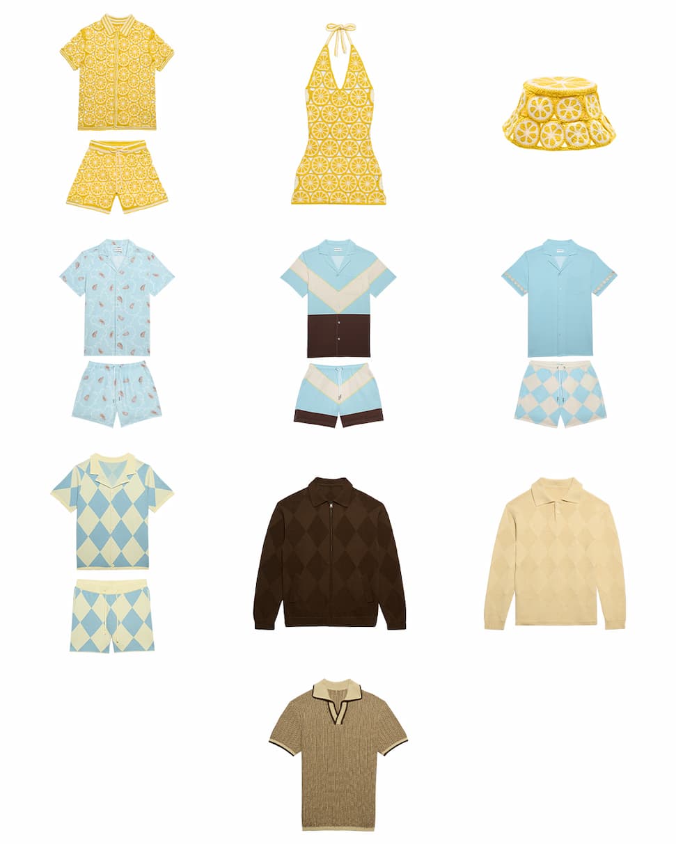 Clothing outfits laid out in grid