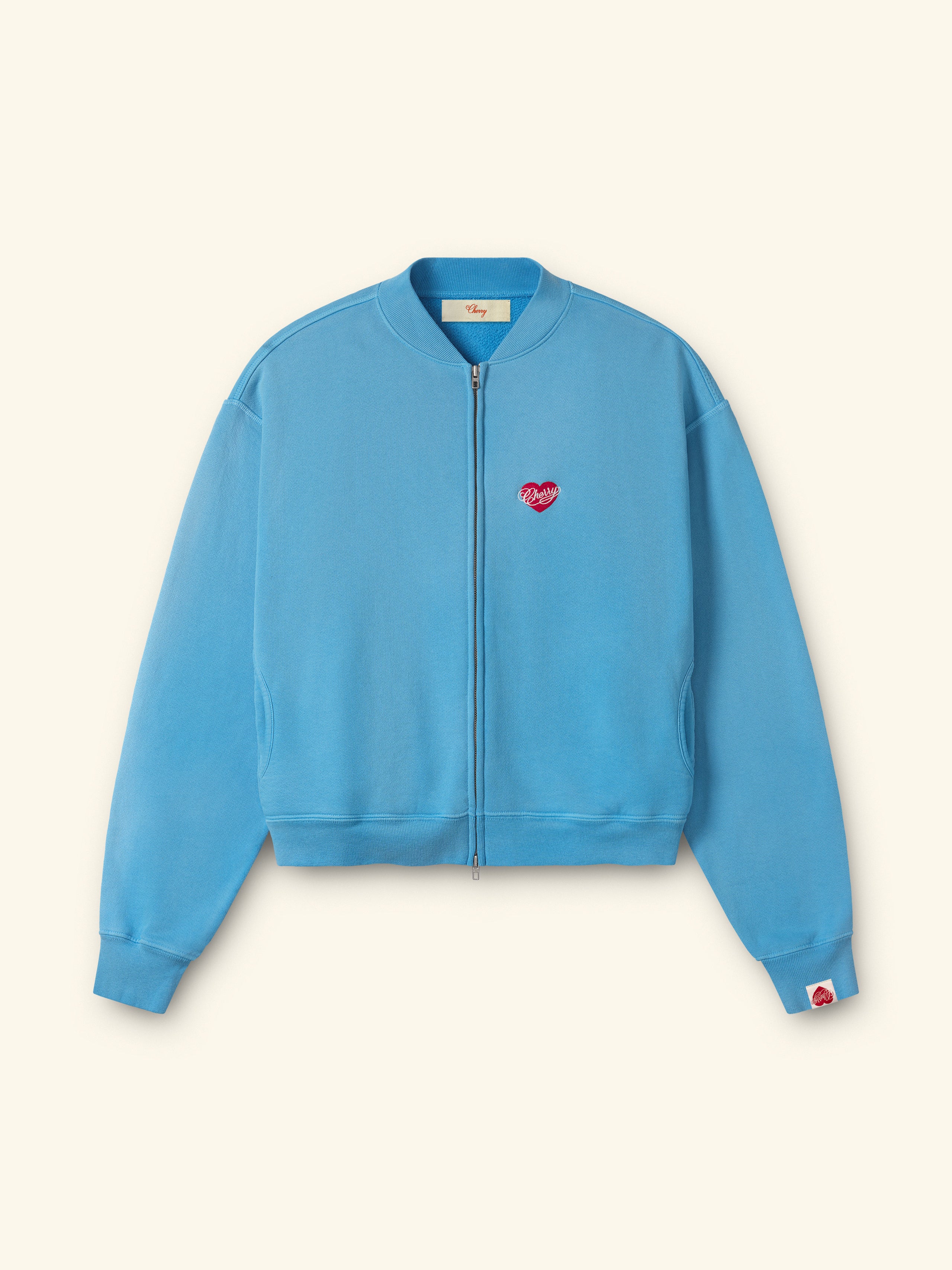 Image of Embroidered Zip Up Crew (Malibu Blue)