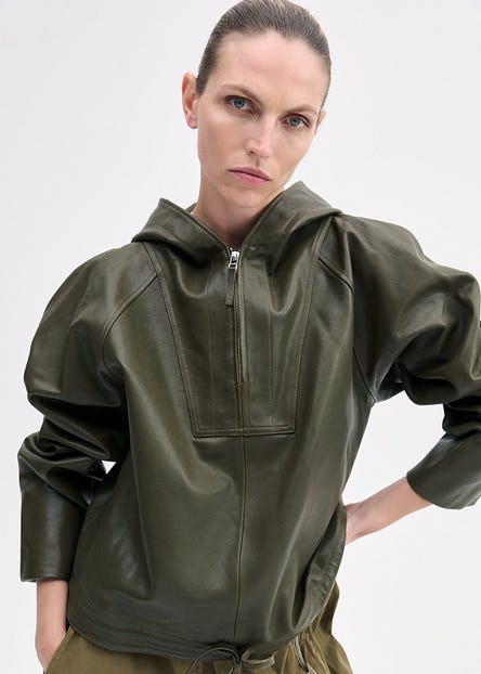 Workwear Pullover in Leather -  Olive