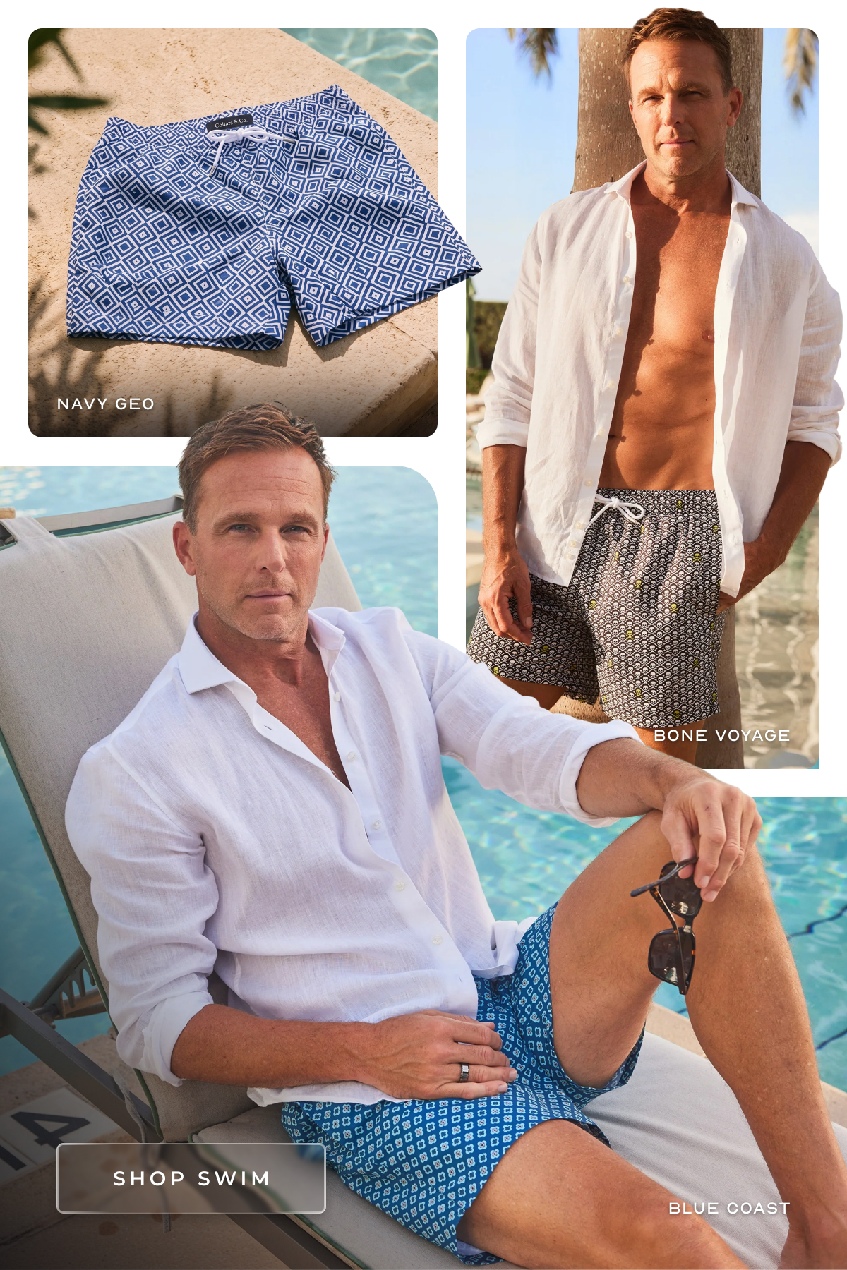 Navy Geo Bone Voyage Shop Swim Blue Coast