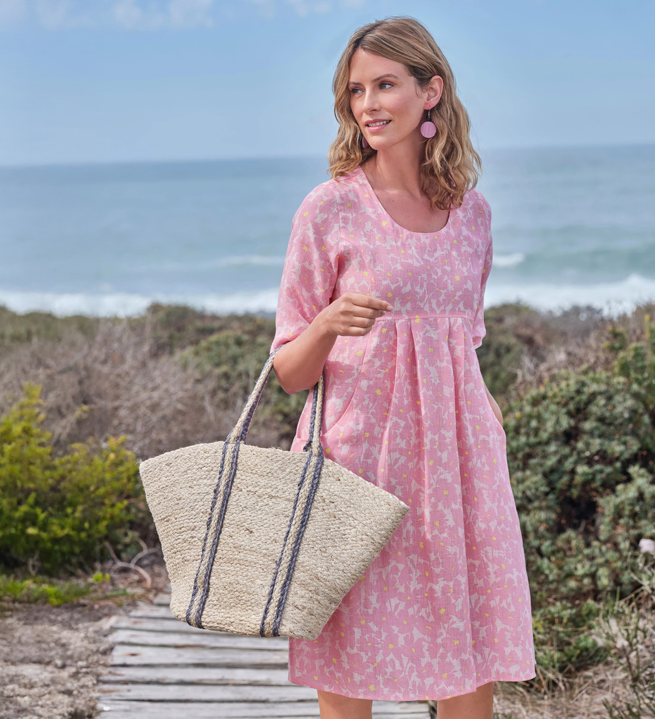 Womens Linen Pocket Tunic Dress