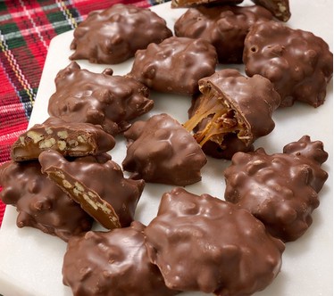 SH11/10 Mascot 1lb Chocolate Pecan Clusters in Holiday Gift Box
