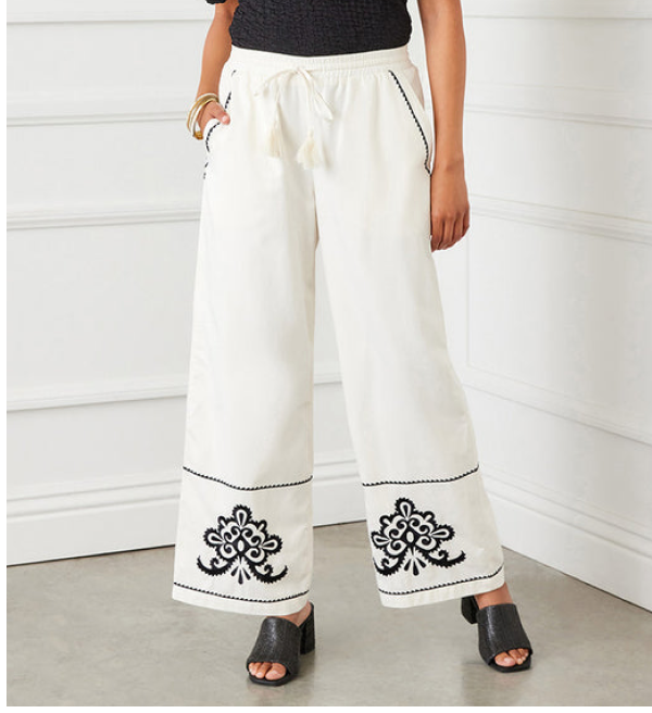 Embroidered Drawstring Ankle Pants