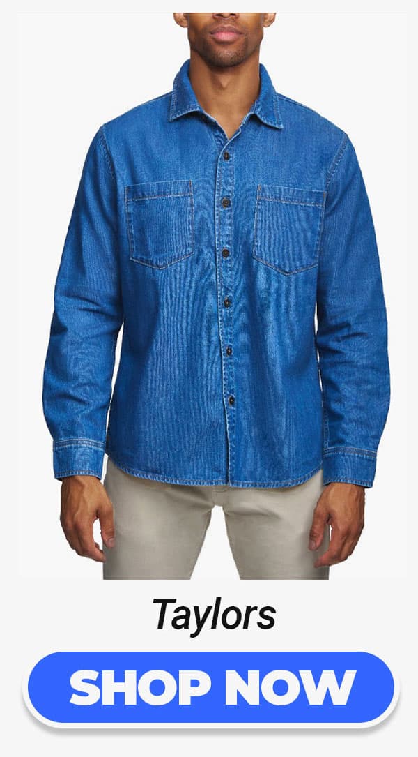 Button to shop indigo blue denim shirt Taylors