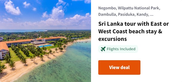 Sri Lanka tour with East or West Coast beach stay & excursions
